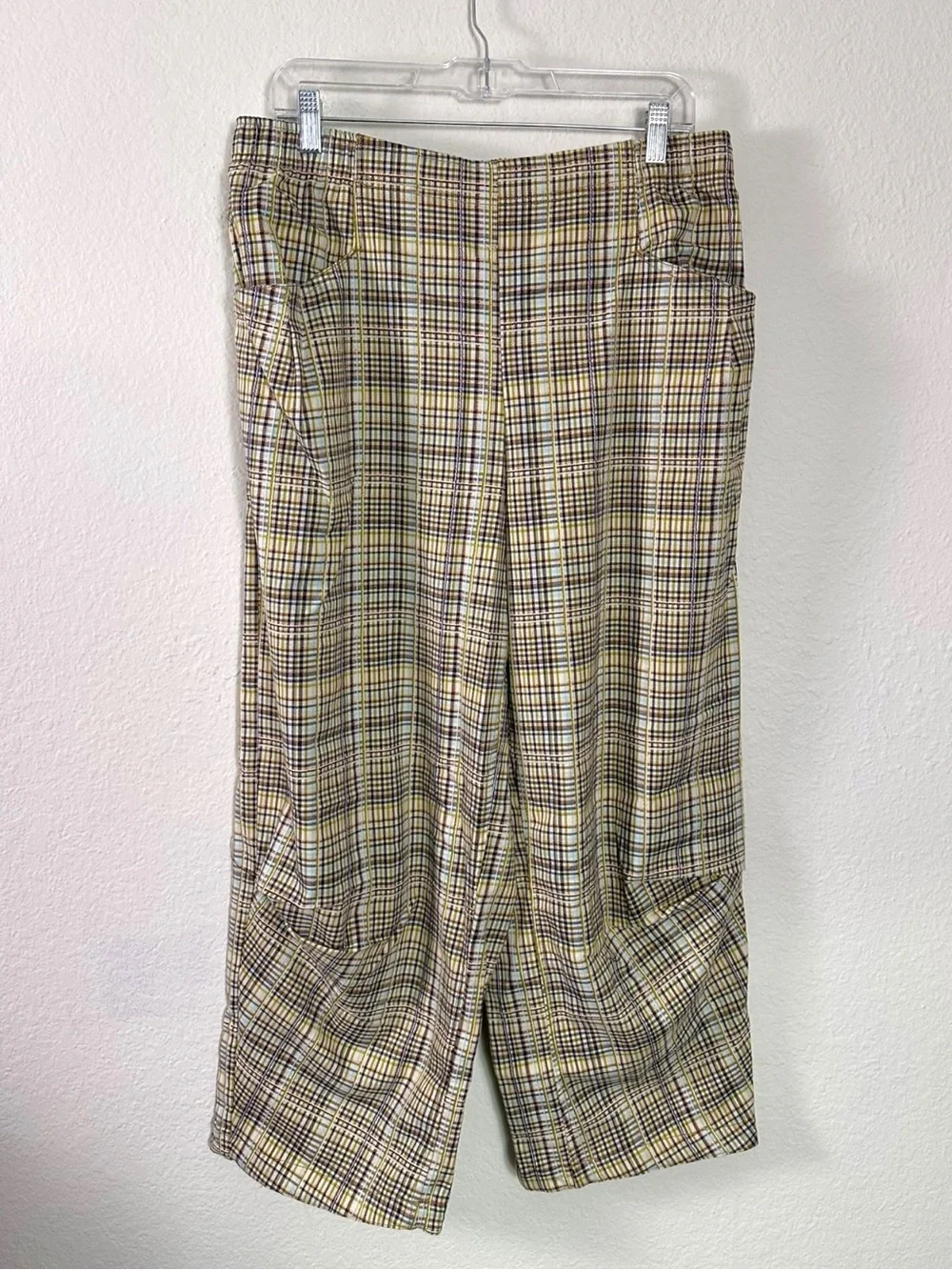 Free People Grunge 90s Bohemian Nice Choice Plaid Pull On Barrel Pants Large NWT